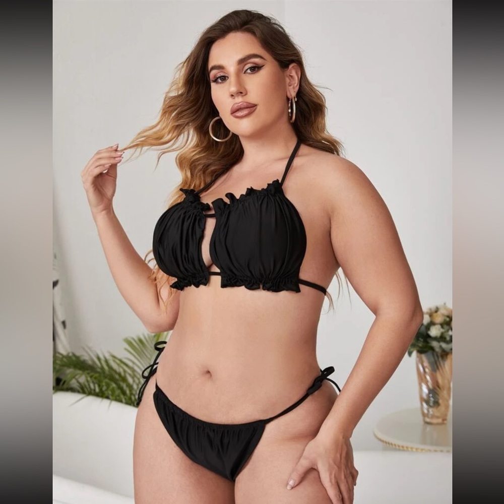 Shein plus size black string bikini
